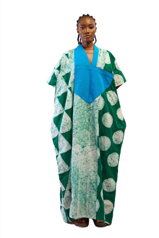 PINK WITH TEAL AND BLUE  MULTICOLOUR MIDI AGBADA WITH ORANGE ASO OKE