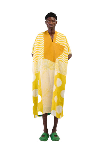 MULTICOLOR MIDI AGBADA WITH GREEN AND YELLOW BOTTOM