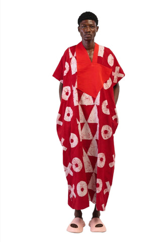 RED AND WHITE FULL LENGTH AGBADA WITH ASOOKE